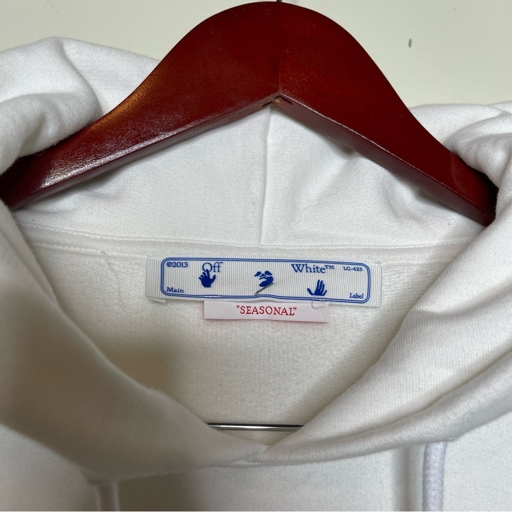 Off-White Printed Cotton-Jersey Hoodie in White sz M - Picture 3 of 11